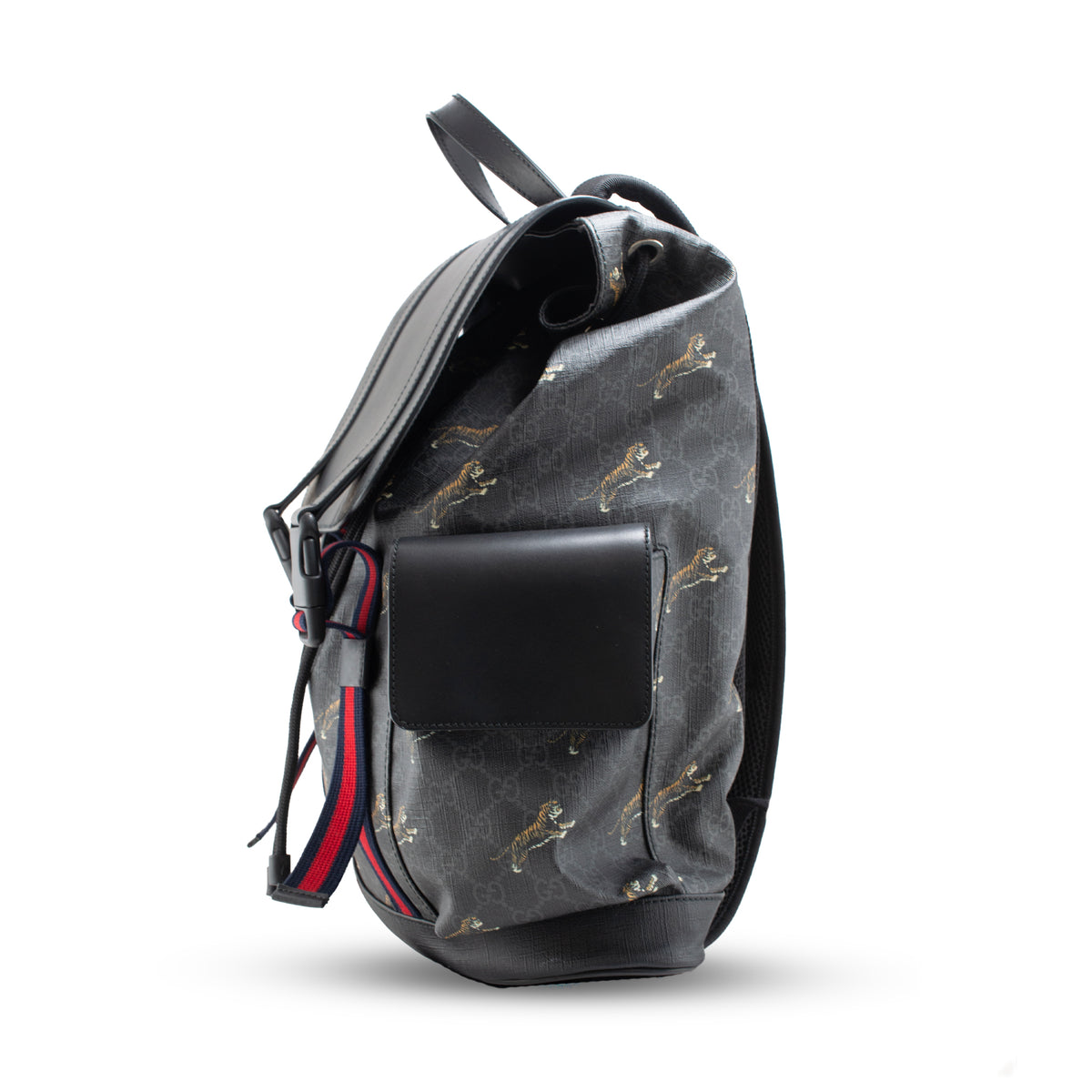 Gucci Bestiary Tigers Black Gg Supreme Web Flap Backpack