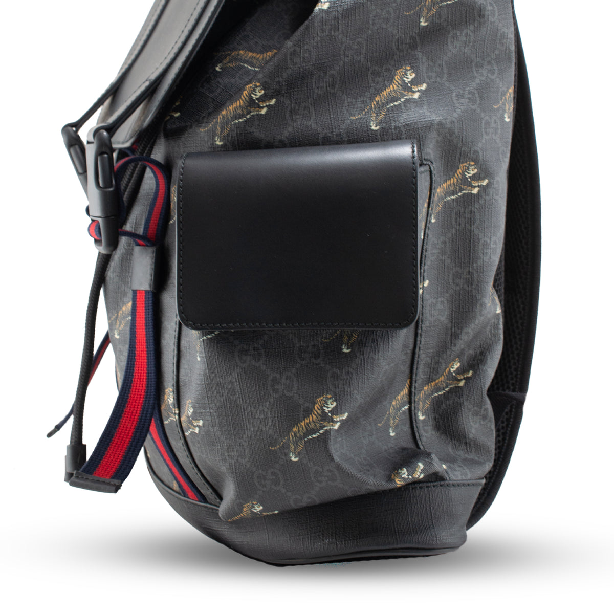 Gucci Bestiary Tigers Black Gg Supreme Web Flap Backpack