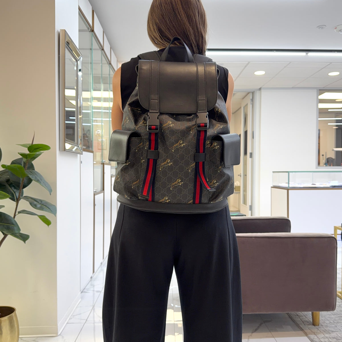 Gucci Bestiary Tigers Black Gg Supreme Web Flap Backpack