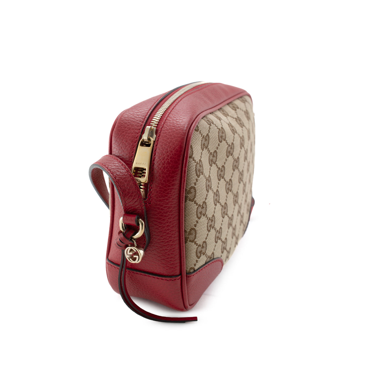 Gucci Mini Bree Gg Canvas Red Leather Trim Crossbody Bag
