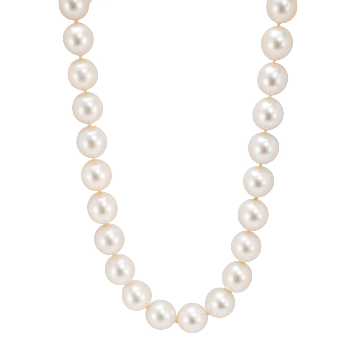 14K White Gold Graduated White Sea Pearl Strand Bead Chain Necklace