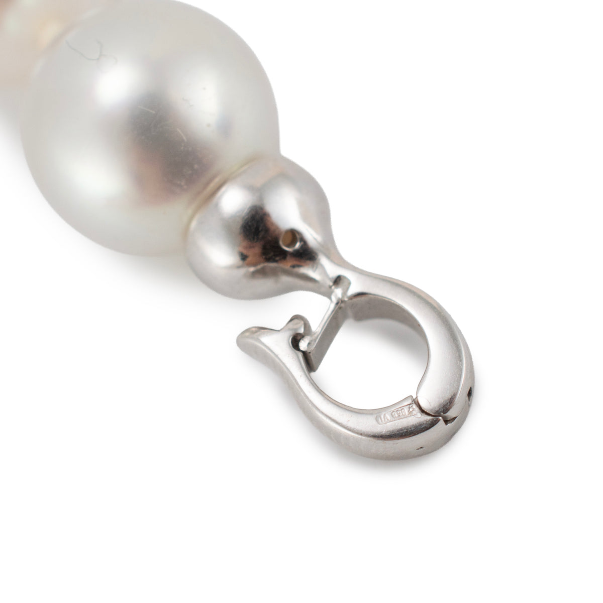 14K White Gold Graduated White Sea Pearl Strand Bead Chain Necklace