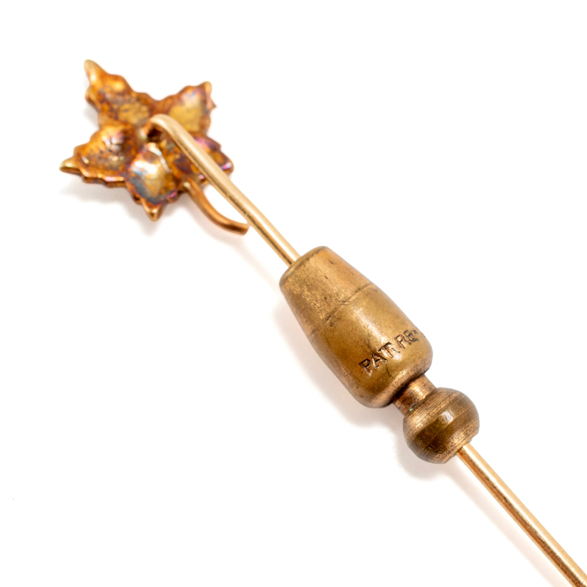 Antique Victorian 14K Yellow Gold Seed Pearls Floral Leaf Motif Stick PIN
