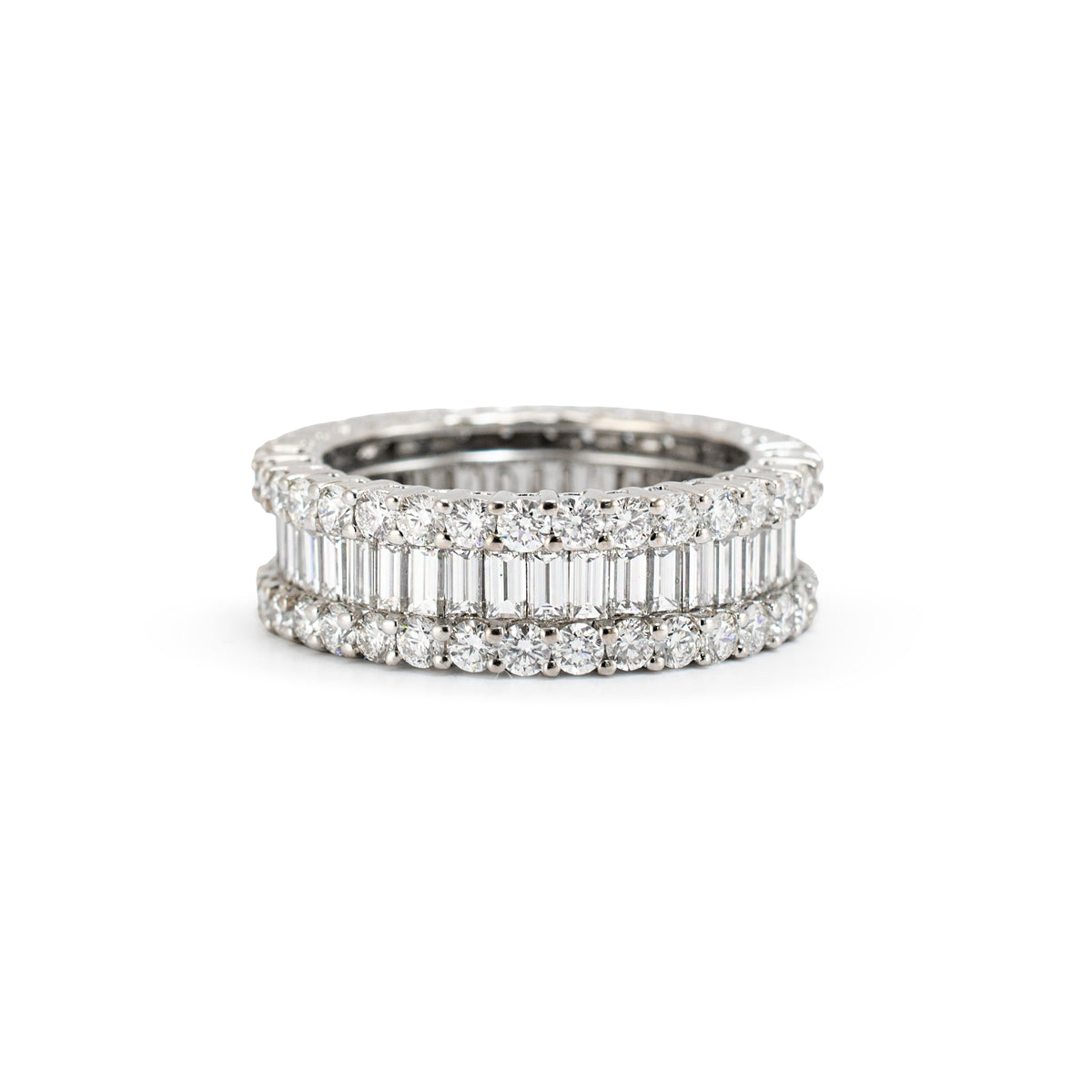 14K White Gold 5.18ctw Baguette & Round Diamond Eternity Band Ring