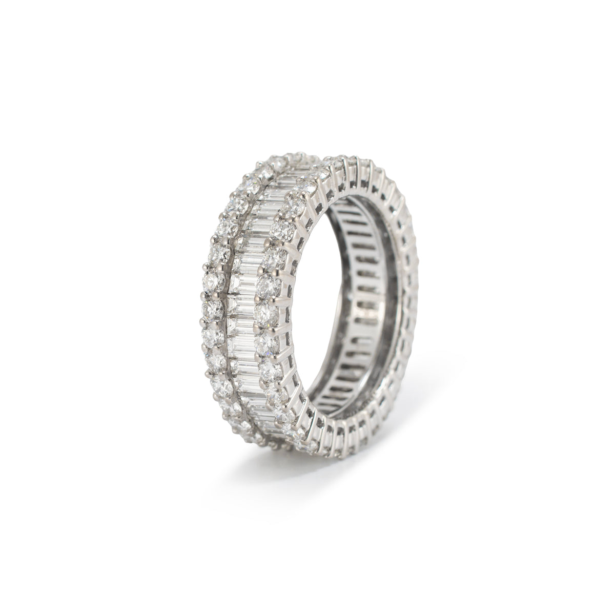 14K White Gold 5.18ctw Baguette & Round Diamond Eternity Band Ring