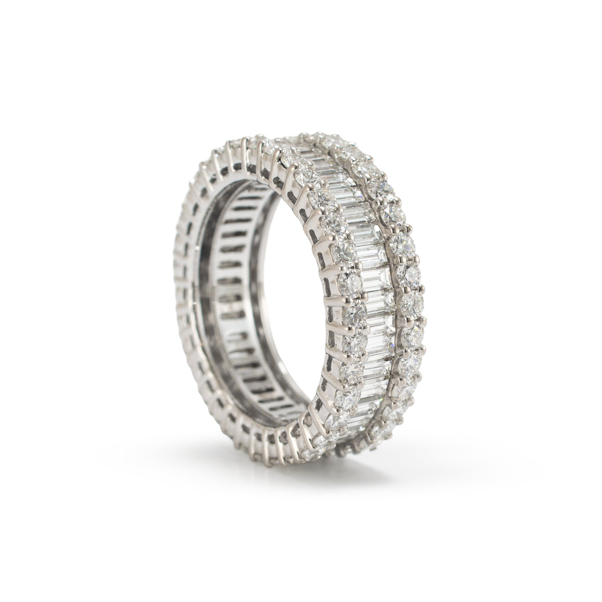 14K White Gold 5.18ctw Baguette & Round Diamond Eternity Band Ring