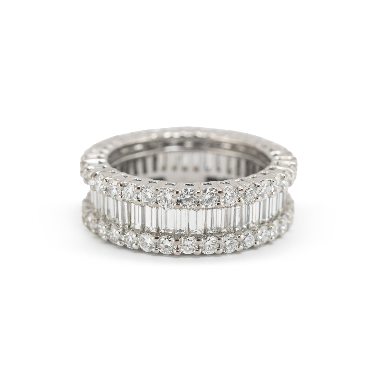 14K White Gold 5.18ctw Baguette & Round Diamond Eternity Band Ring