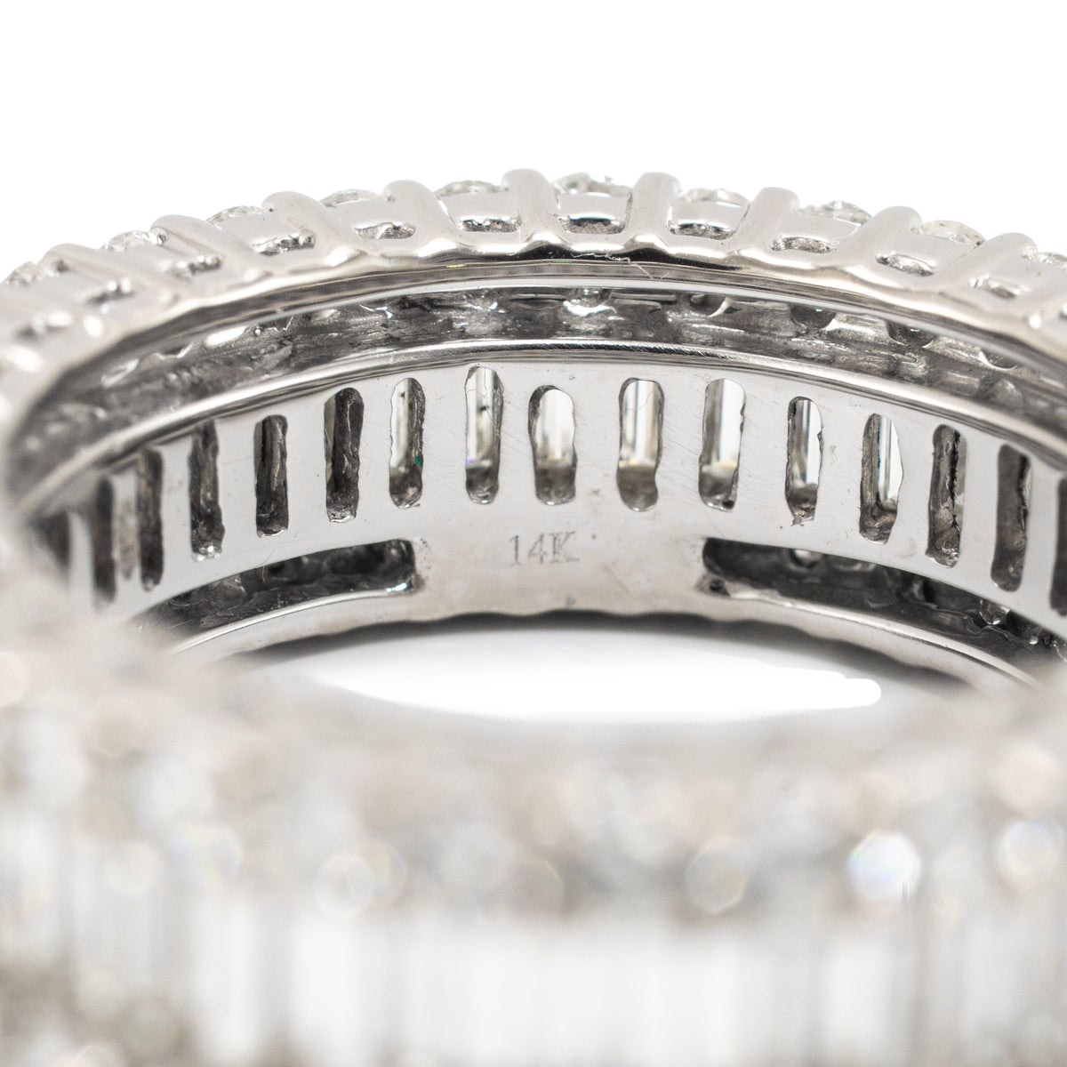 14K White Gold 5.18ctw Baguette & Round Diamond Eternity Band Ring