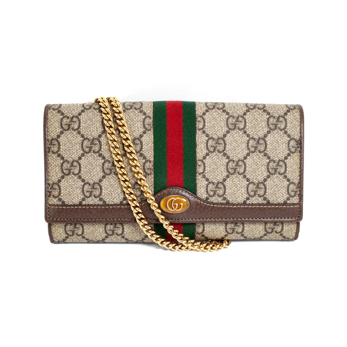 Gucci Ophidia Gg Supreme Web Brown Leather Woc Wallet