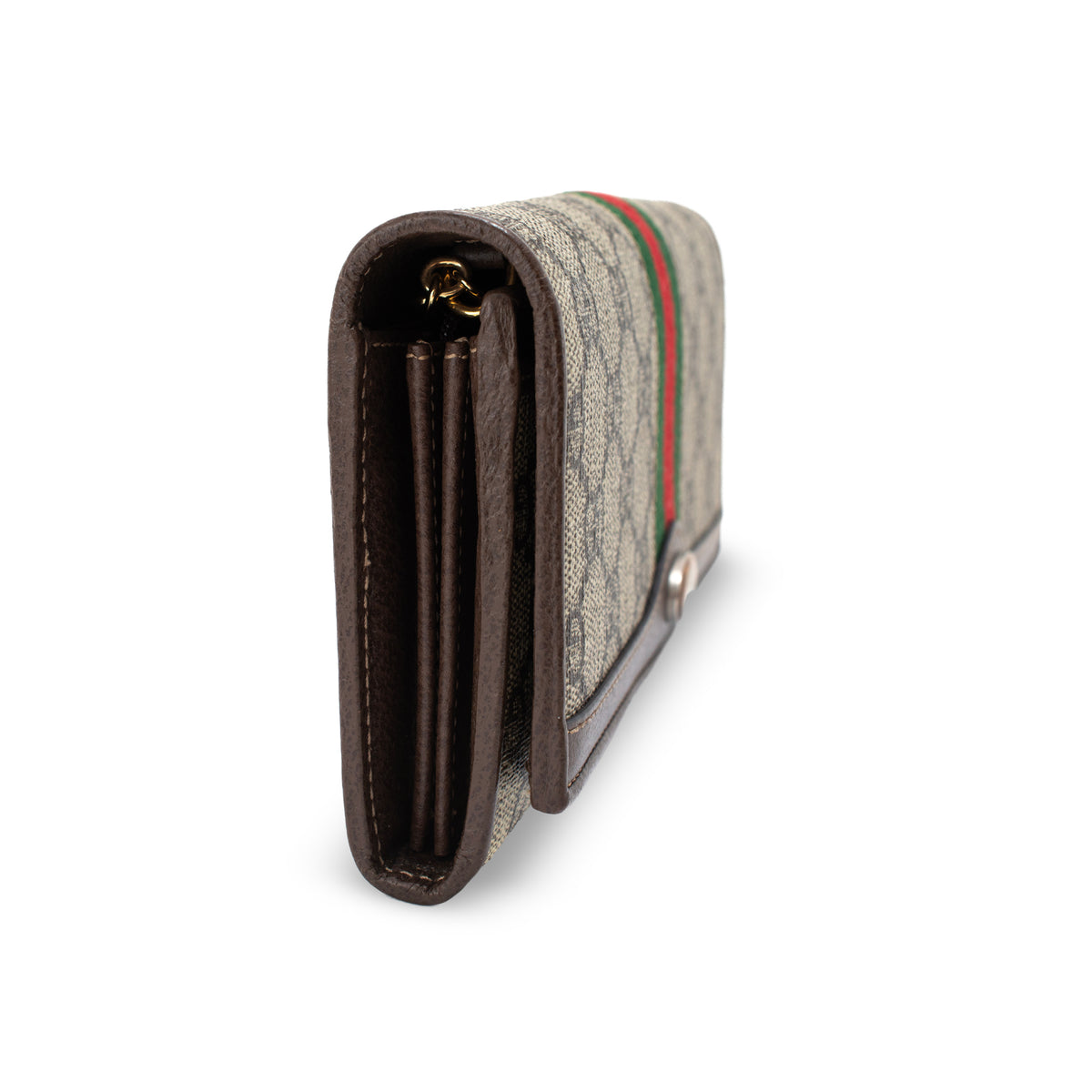 Gucci Ophidia Gg Supreme Web Brown Leather Woc Wallet