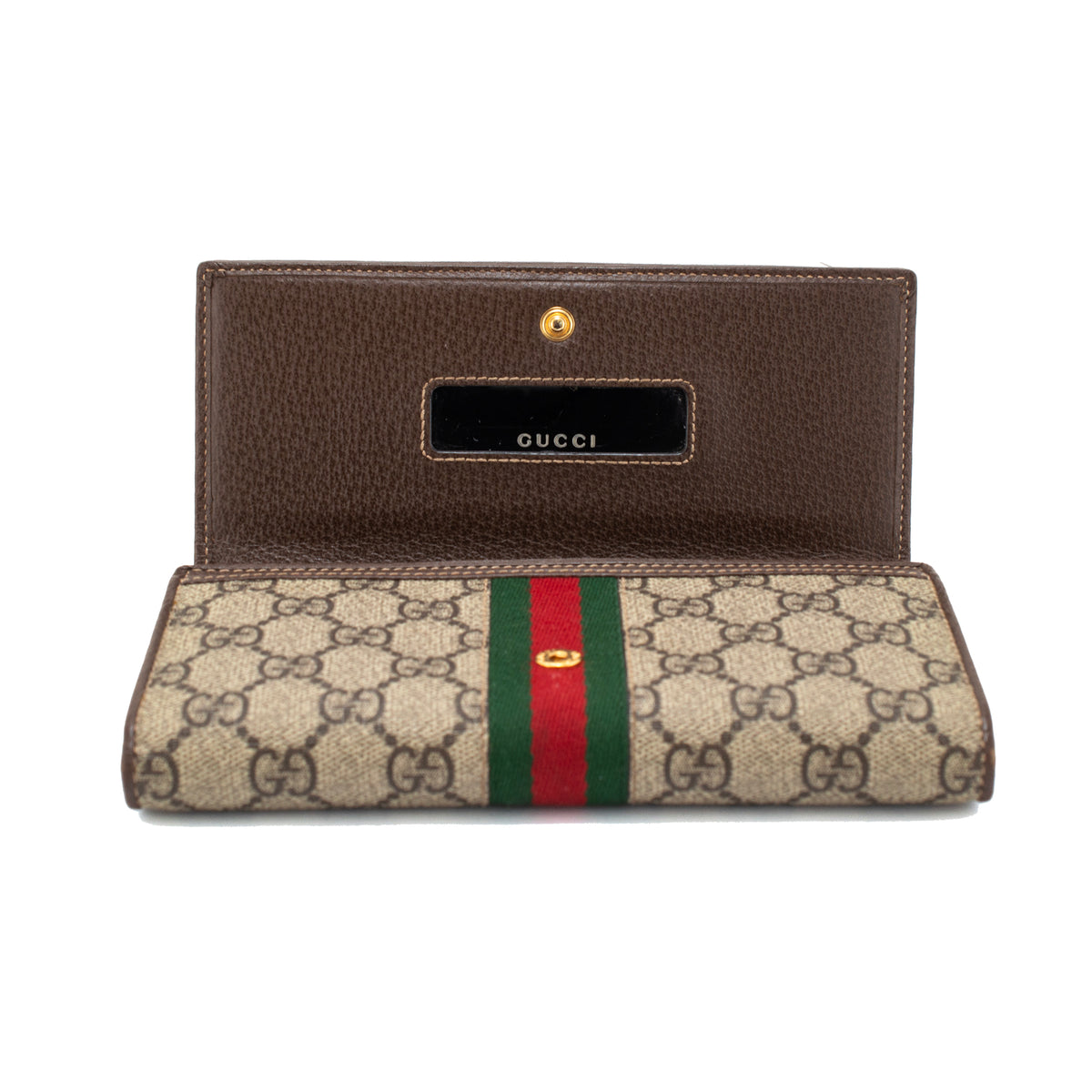 Gucci Ophidia Gg Supreme Web Brown Leather Woc Wallet