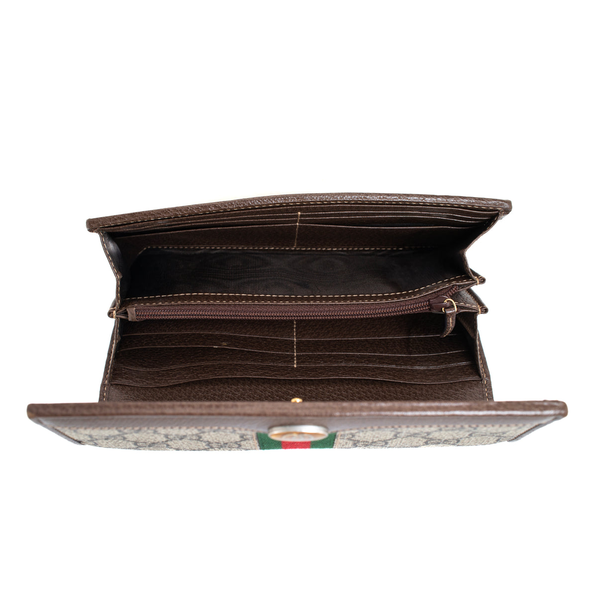 Gucci Ophidia Gg Supreme Web Brown Leather Woc Wallet