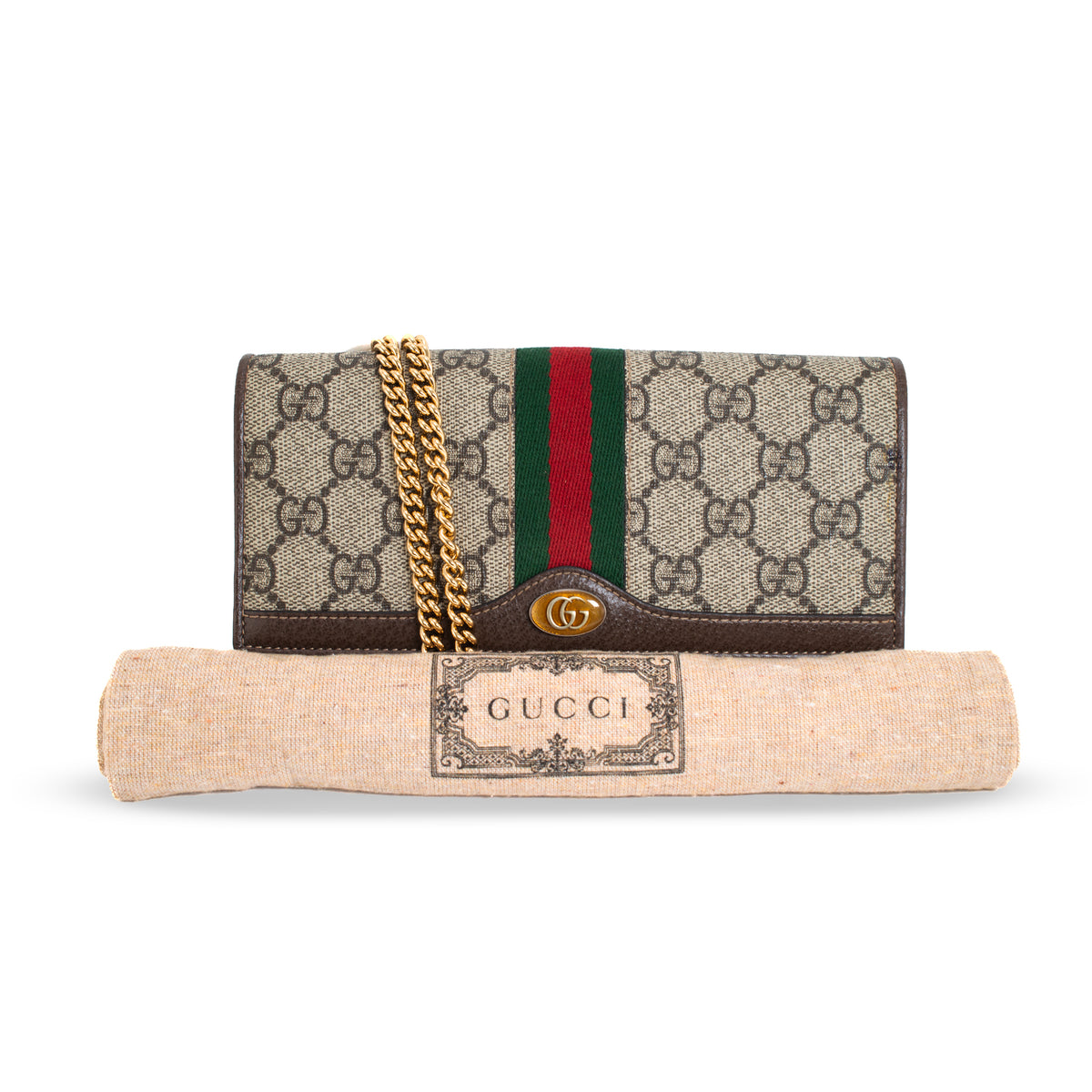 Gucci Ophidia Gg Supreme Web Brown Leather Woc Wallet
