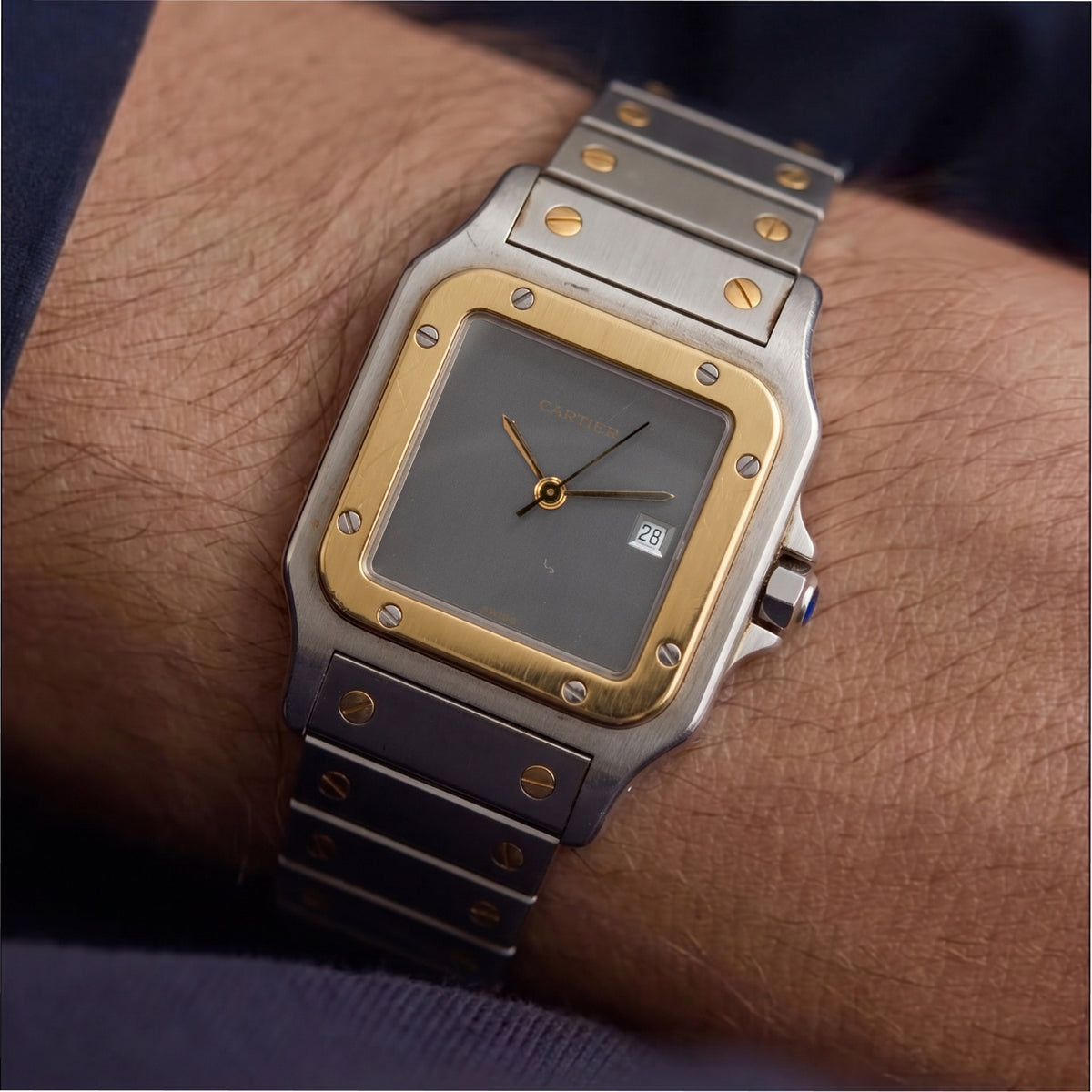 Vintage Cartier Santos Carree 30MM 2961 Ghost Dial Gold Steel Automatic Watch