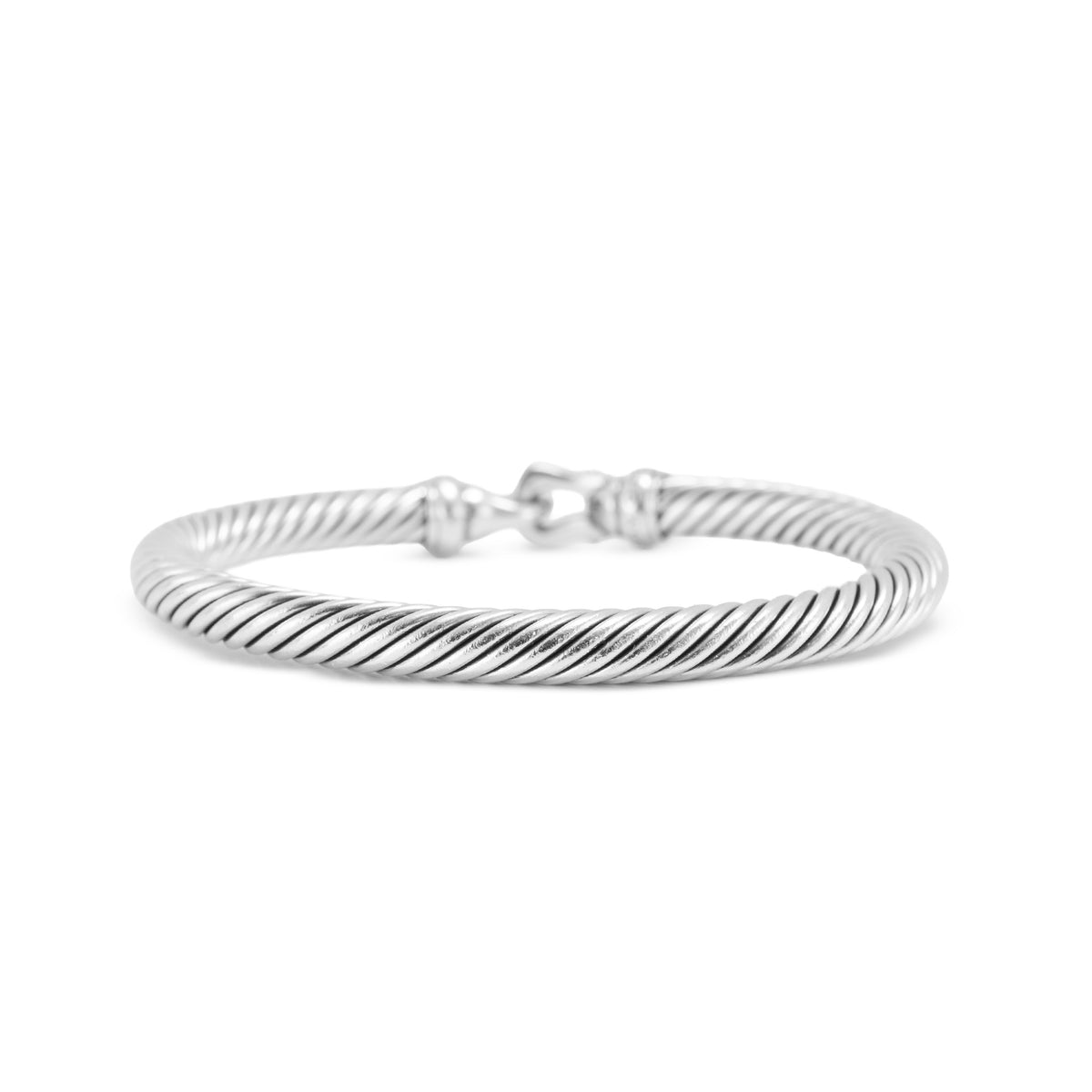 David Yurman Buckle Classic Cable Silver With Diamonds 5MM Bangle Bracelet