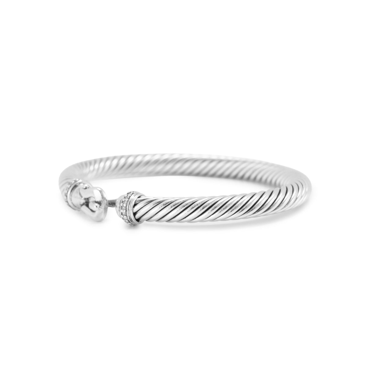 David Yurman Buckle Classic Cable Silver With Diamonds 5MM Bangle Bracelet