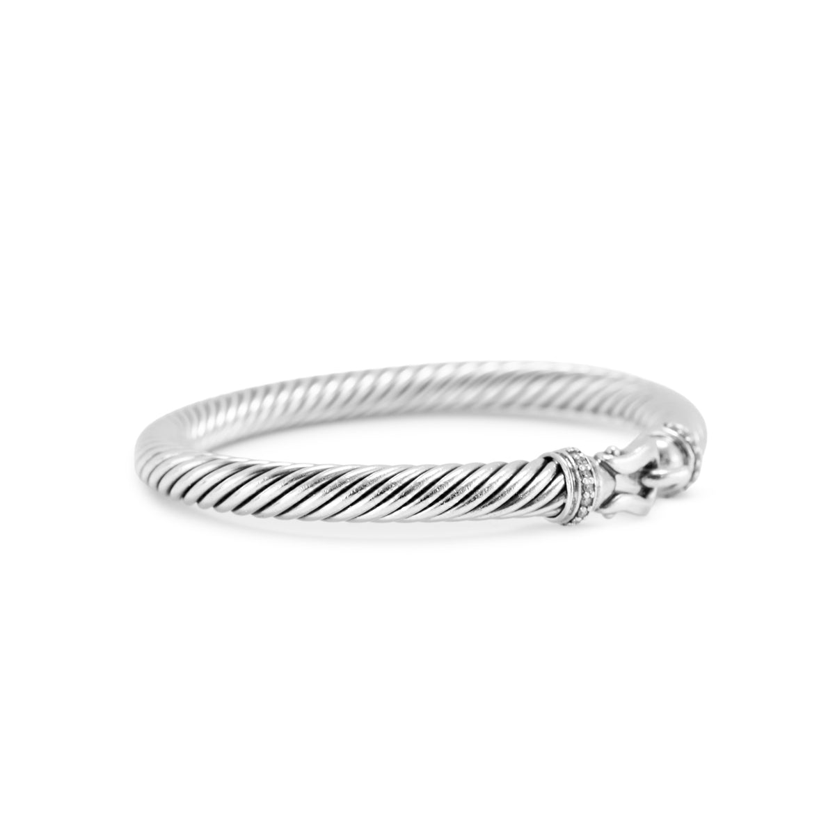 David Yurman Buckle Classic Cable Silver With Diamonds 5MM Bangle Bracelet