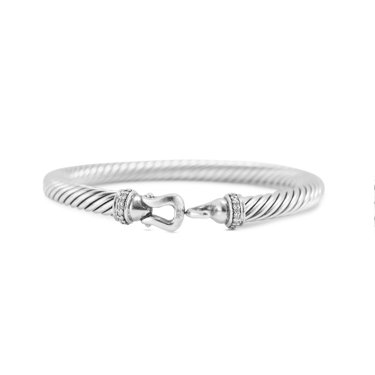 David Yurman Buckle Classic Cable Silver With Diamonds 5MM Bangle Bracelet