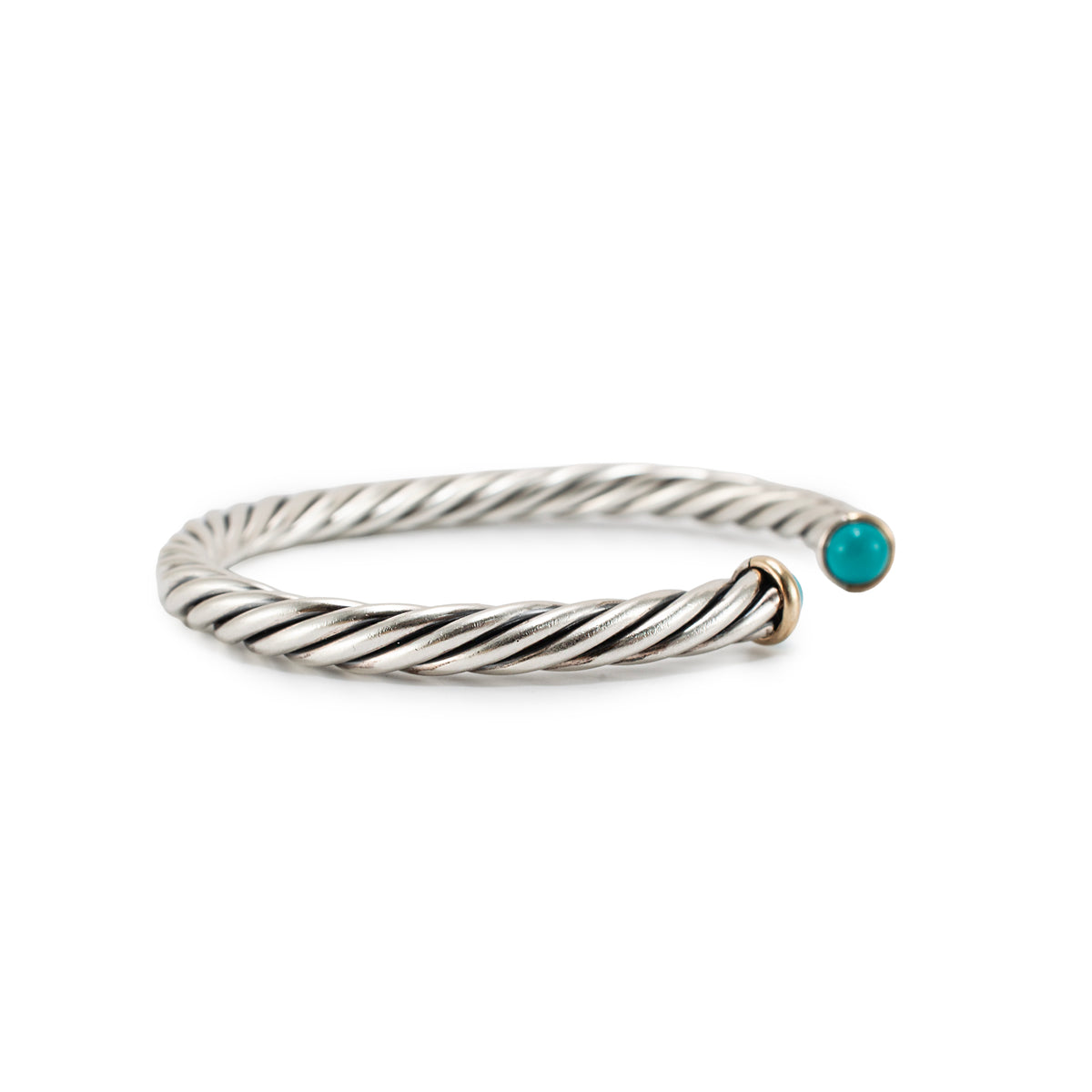 David Yurman Cable Classic Silver & 14K Yellow Gold 6MM Turquoise Cuff Bracelet