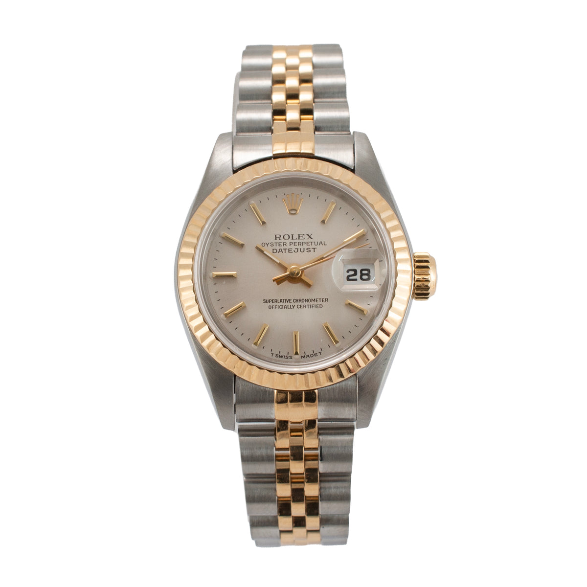Ladies Rolex Datejust 26MM 69173 Silver Dial Jubilee 18K Yellow Gold Steel Watch