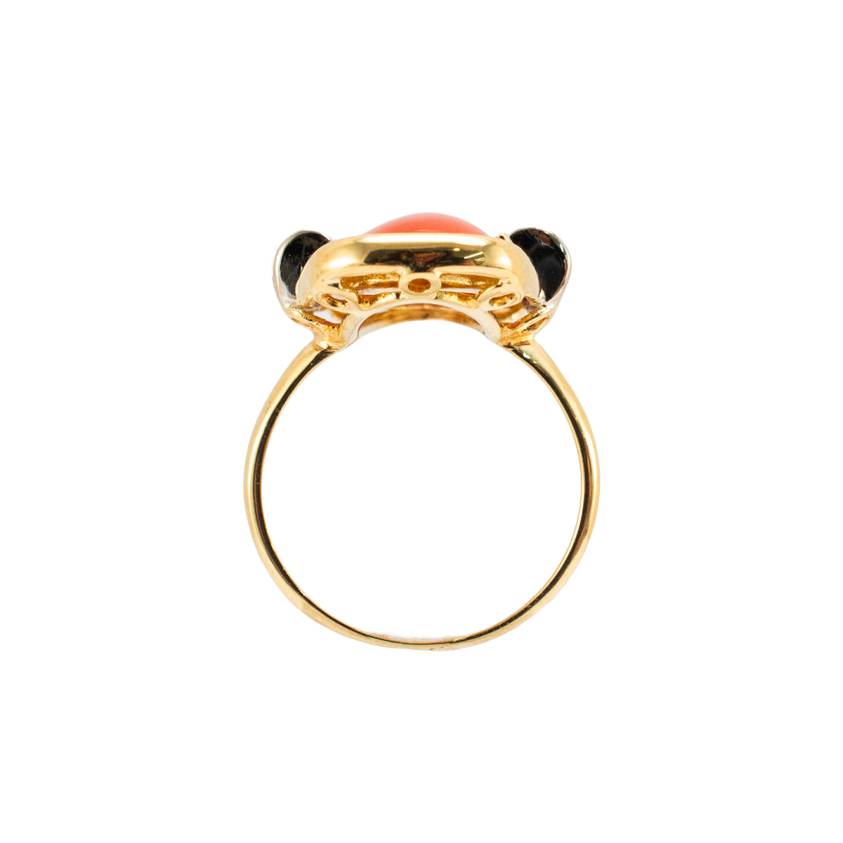Vintage 18K Yellow Gold 3.84ctw Cabochon Salmon Coral Diamond Cocktail Ring