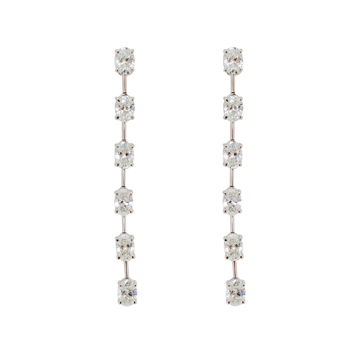 Ladies 18K White Gold 3.50ctw Oval Cut Diamonds Drop Dangle Earrings