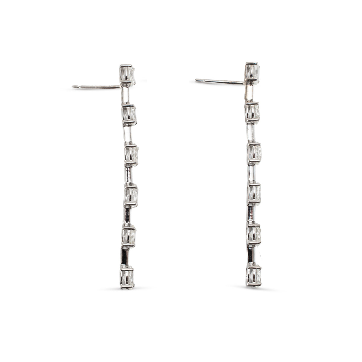 Ladies 18K White Gold 3.50ctw Oval Cut Diamonds Drop Dangle Earrings