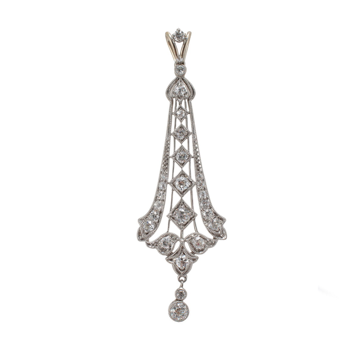 Antique Art Deco Platinum 1.06ctw Old European Diamond Drop Pendant