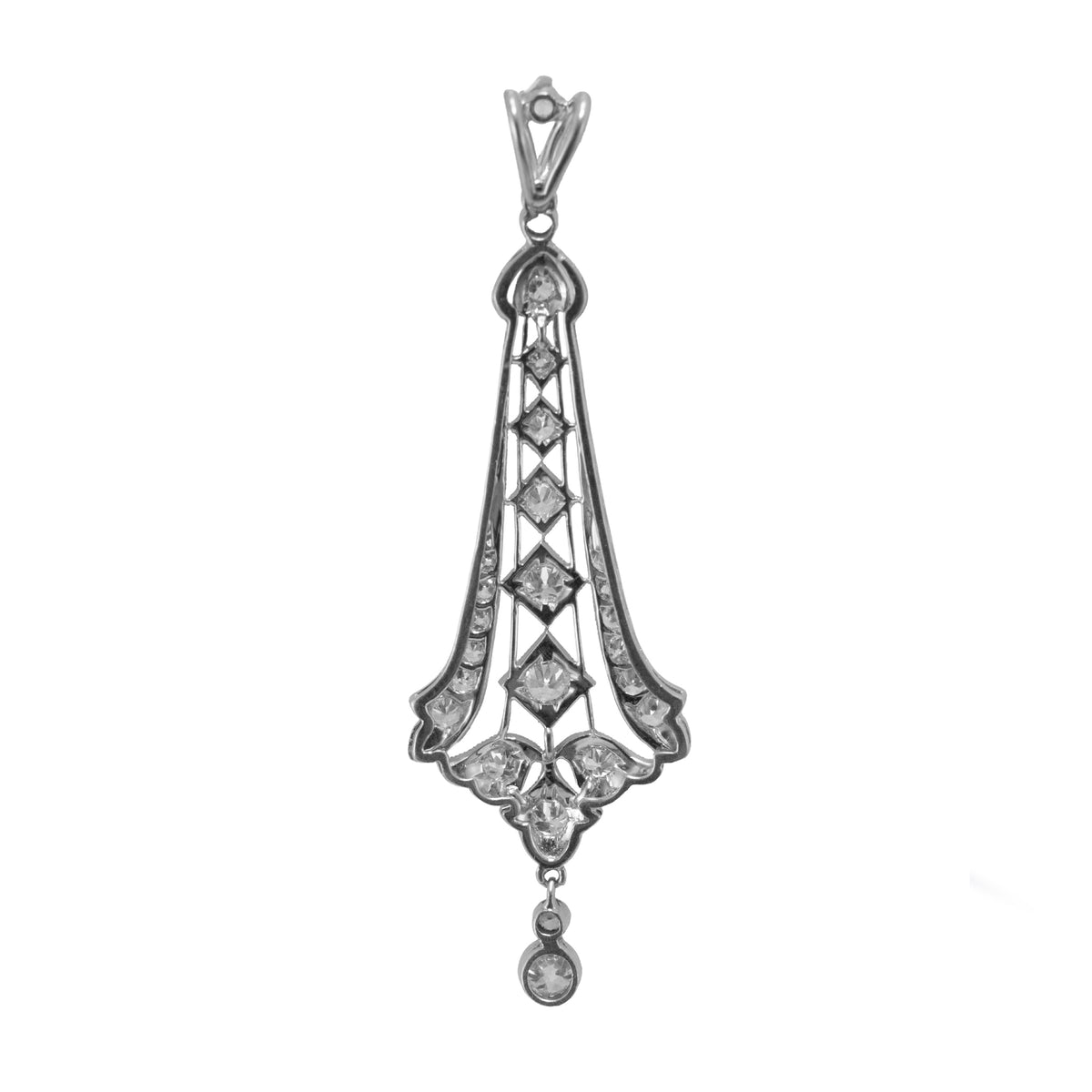 Antique Art Deco Platinum 1.06ctw Old European Diamond Drop Pendant