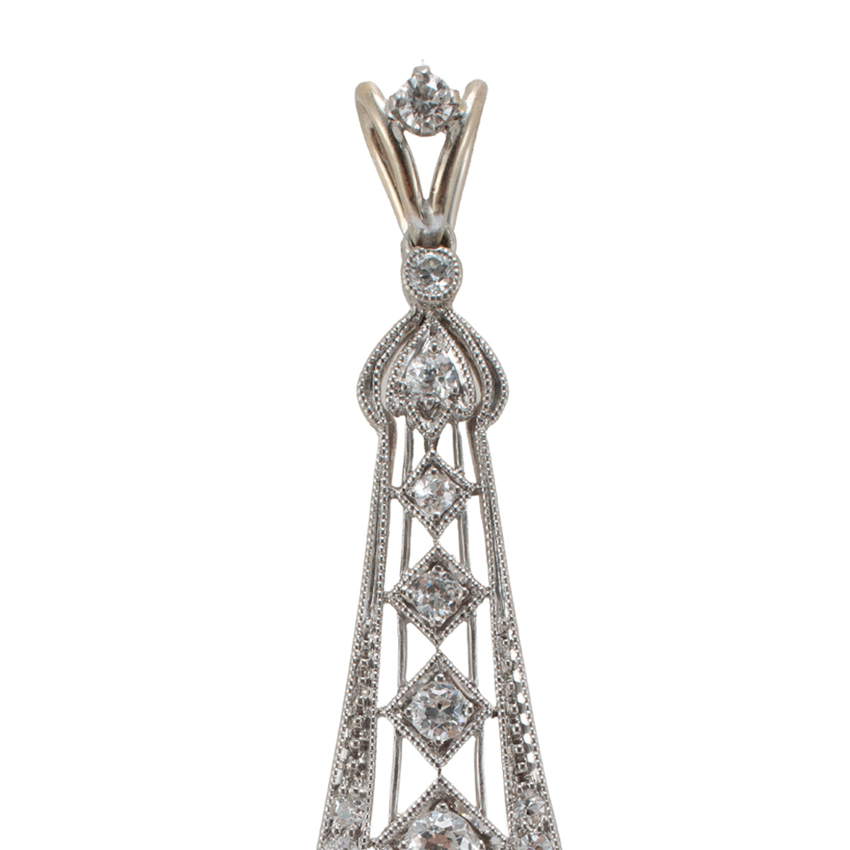 Antique Art Deco Platinum 1.06ctw Old European Diamond Drop Pendant