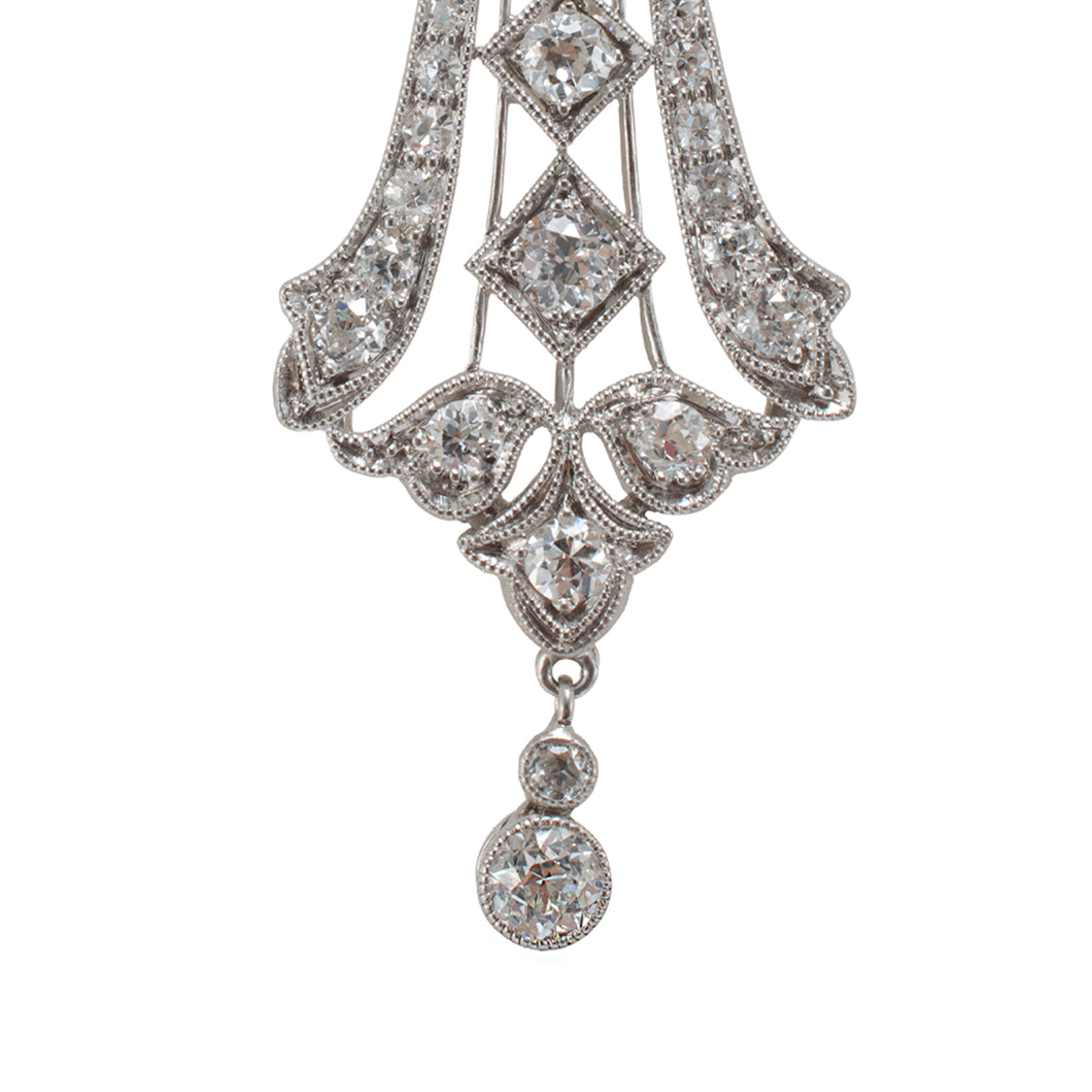 Antique Art Deco Platinum 1.06ctw Old European Diamond Drop Pendant