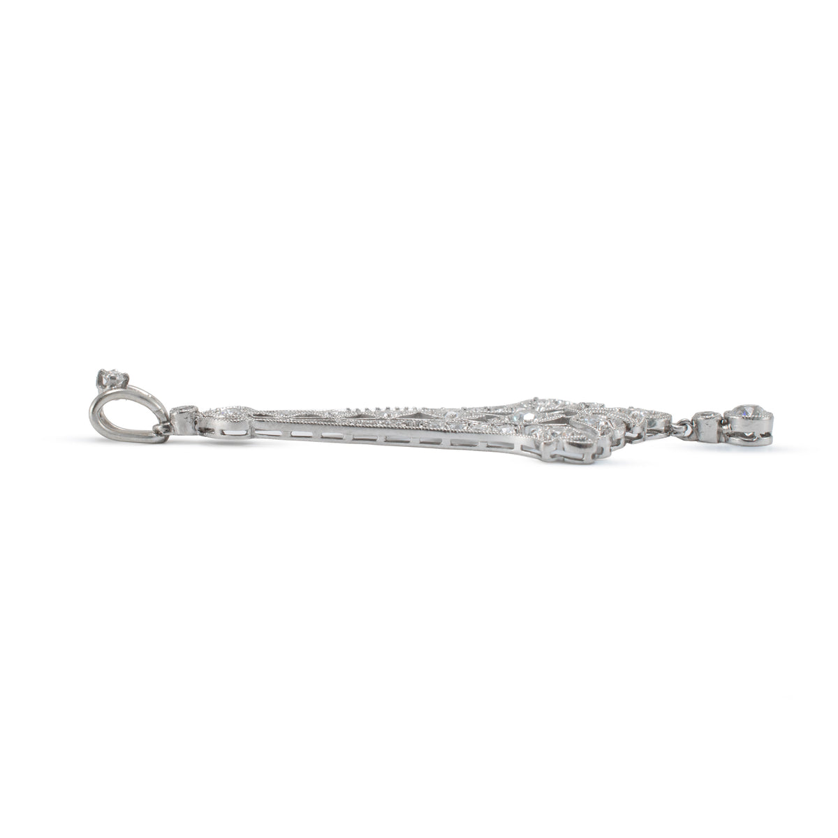 Antique Art Deco Platinum 1.06ctw Old European Diamond Drop Pendant