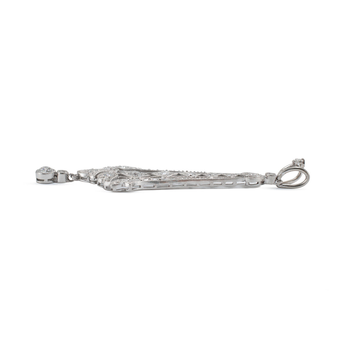 Antique Art Deco Platinum 1.06ctw Old European Diamond Drop Pendant