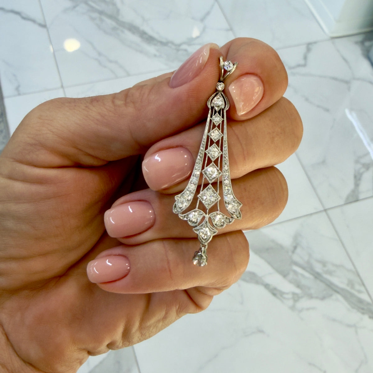 Antique Art Deco Platinum 1.06ctw Old European Diamond Drop Pendant