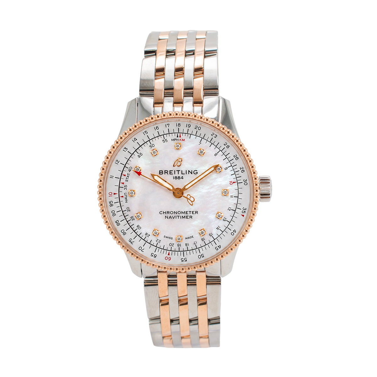 Ladies Breitling Navitimer 35MM U17395 Mop Dial 18K Rose Gold and Steel Watch