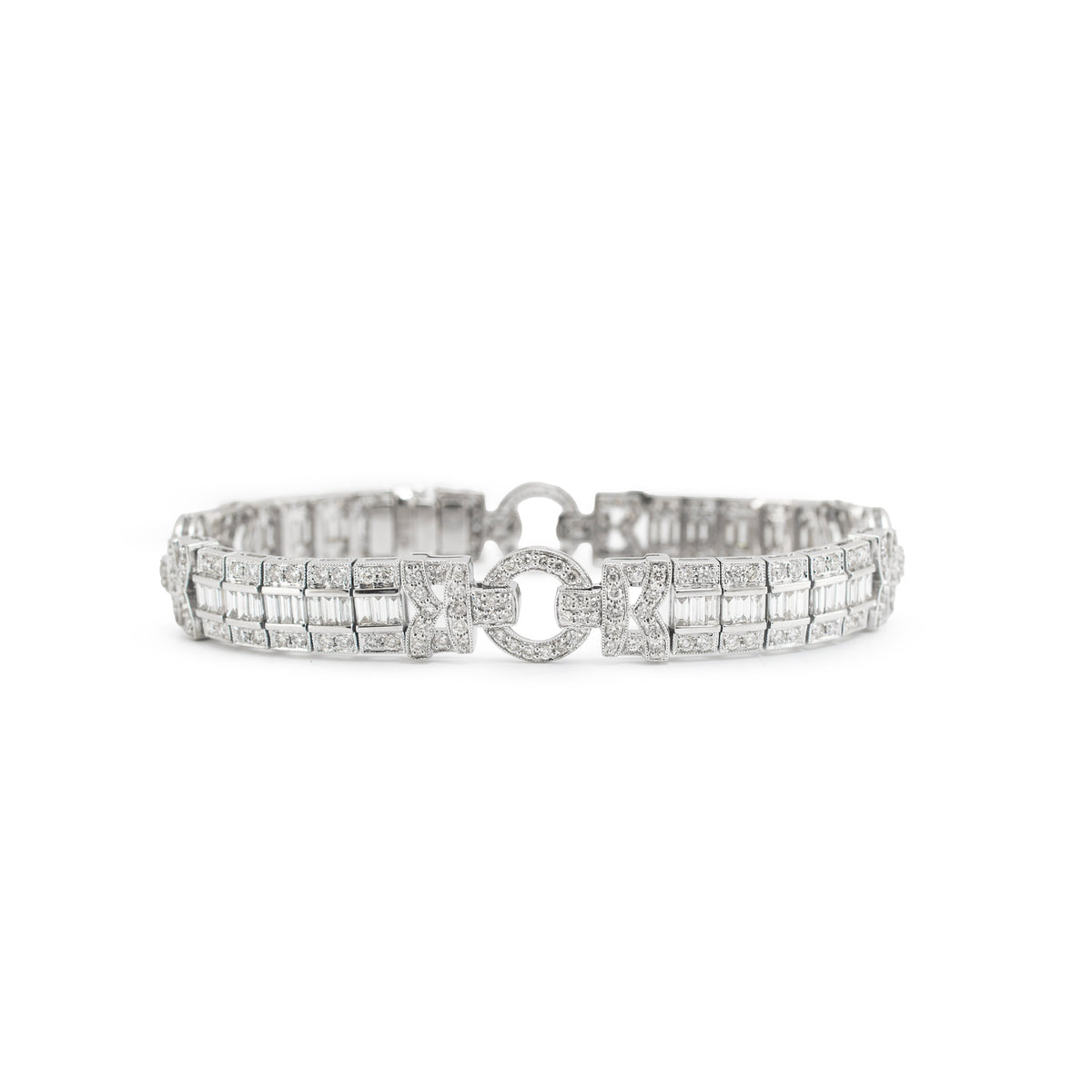 Vintage Style 18K White Gold 5.05ctw Diamond Art Deco Cocktail Link Bracelet