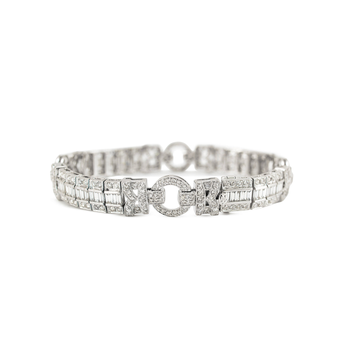 Vintage Style 18K White Gold 5.05ctw Diamond Art Deco Cocktail Link Bracelet