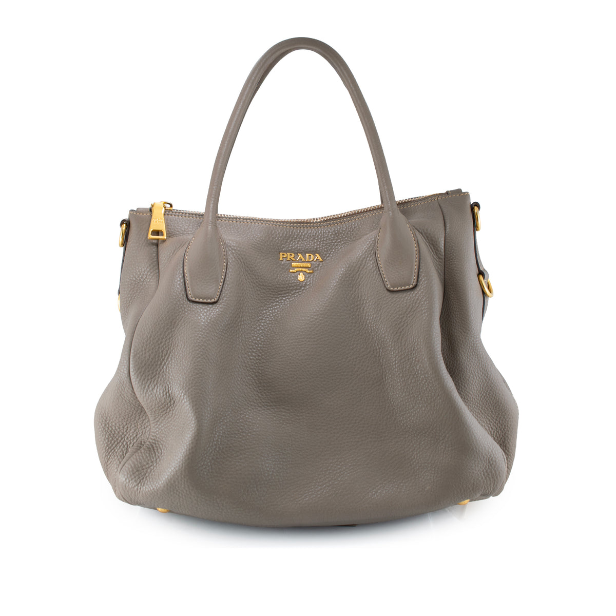 Prada Vitello Daino Sacca Manici Convertible Pebbled Leather Gray Tote Bag