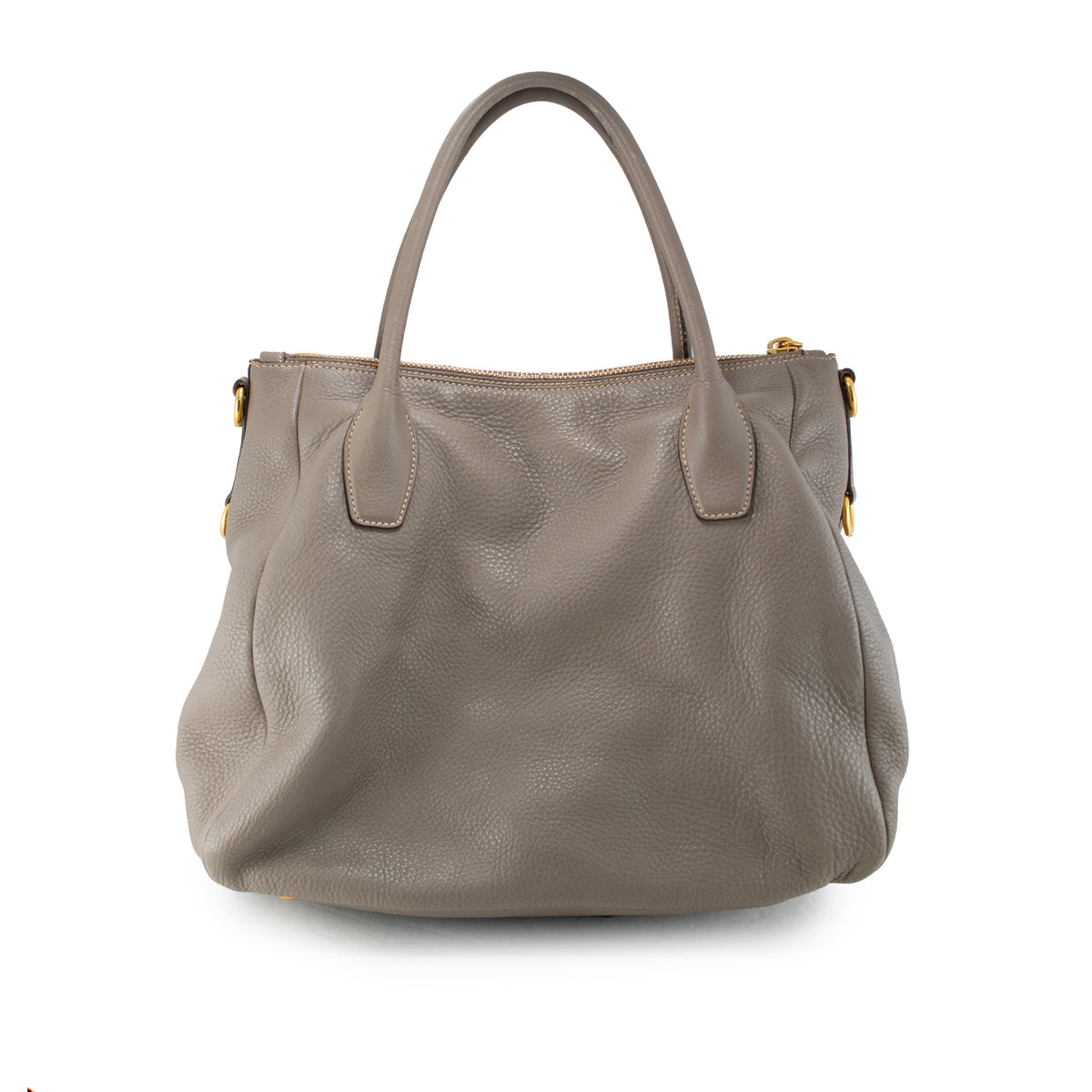 Prada Vitello Daino Sacca Manici Convertible Pebbled Leather Gray Tote Bag