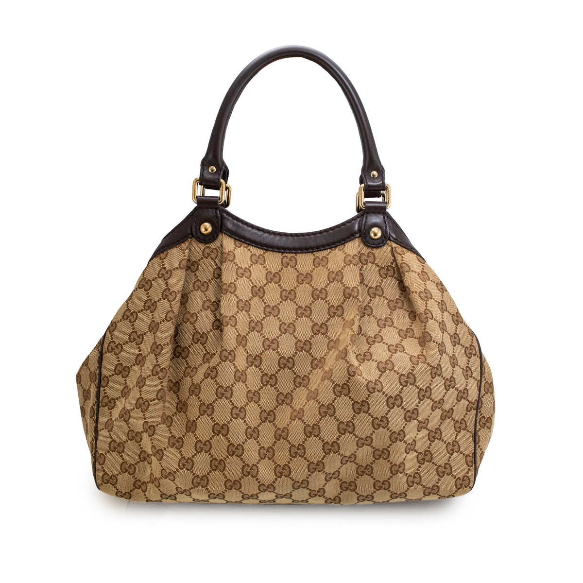 Gucci Sukey Beige Gg Canvas Brown Leather Gold-Tone Tote Bag