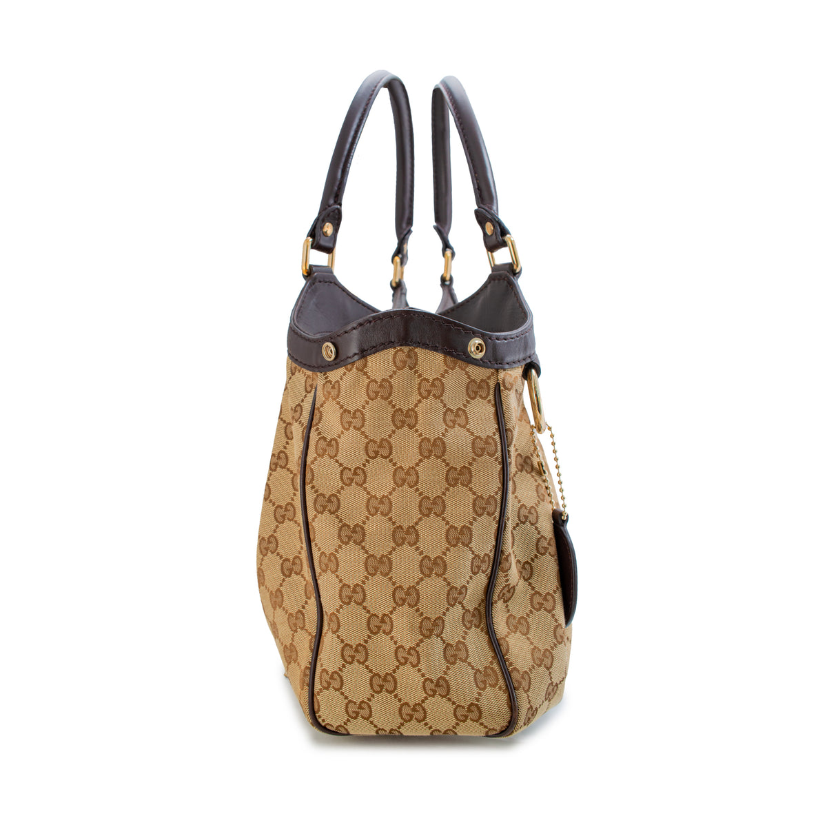 Gucci Sukey Beige Gg Canvas Brown Leather Gold-Tone Tote Bag