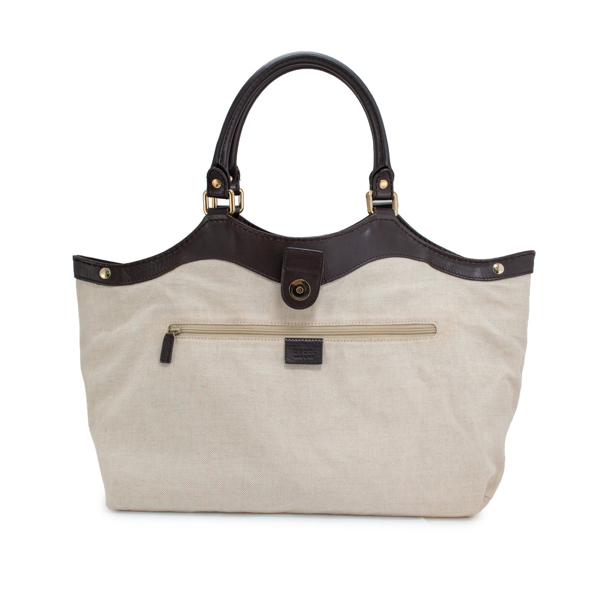 Gucci Sukey Beige Gg Canvas Brown Leather Gold-Tone Tote Bag