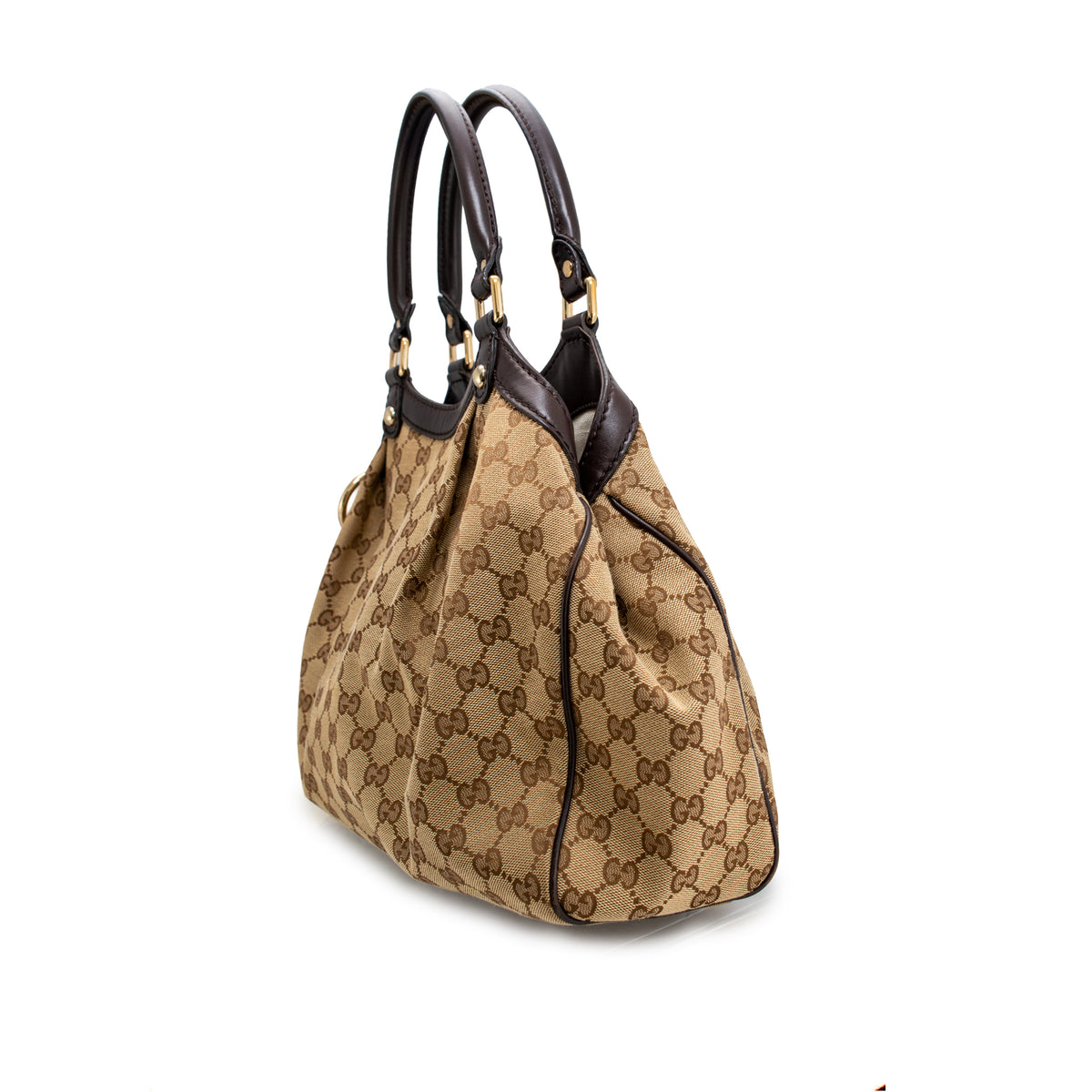 Gucci Sukey Beige Gg Canvas Brown Leather Gold-Tone Tote Bag
