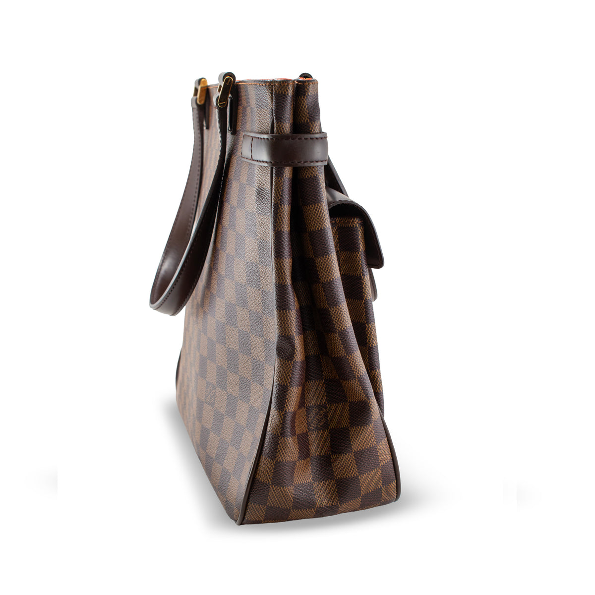 Louis Vuitton Uzès Damier Ebene Canvas Brown Leather Gold-Tone Tote Bag