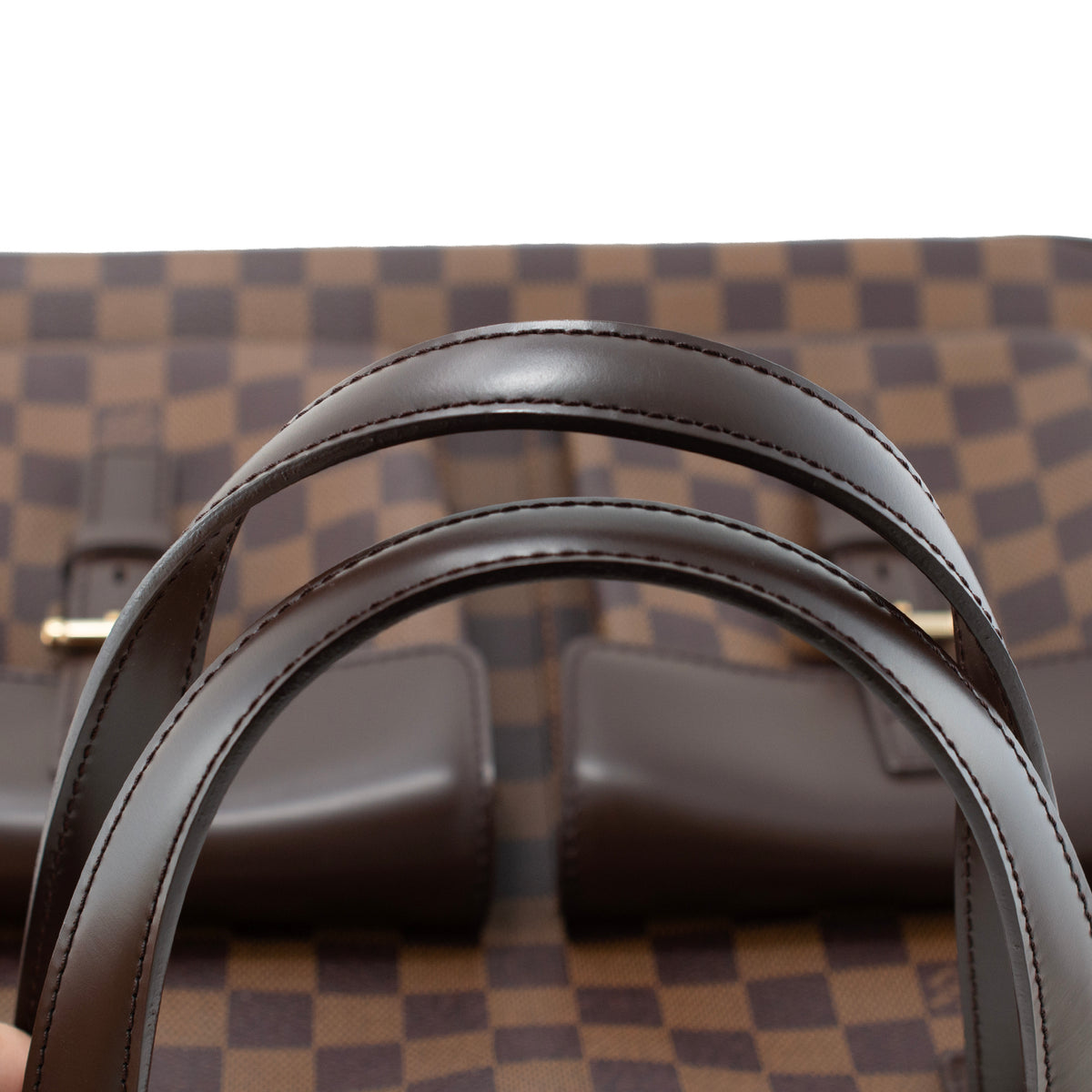 Louis Vuitton Uzès Damier Ebene Canvas Brown Leather Gold-Tone Tote Bag