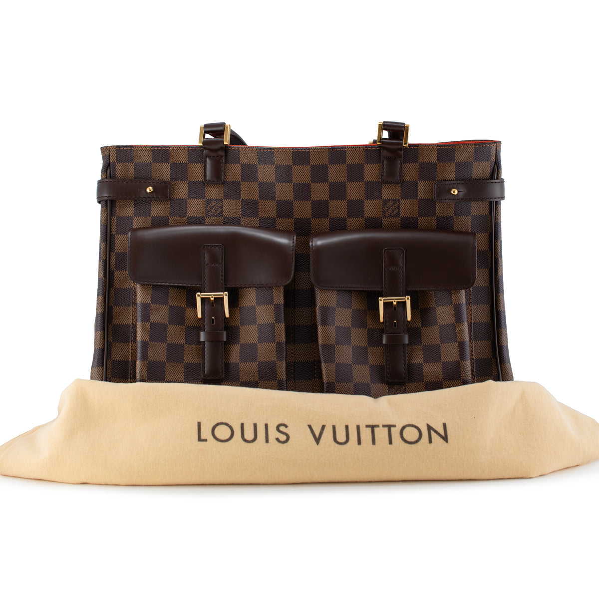 Louis Vuitton Uzès Damier Ebene Canvas Brown Leather Gold-Tone Tote Bag
