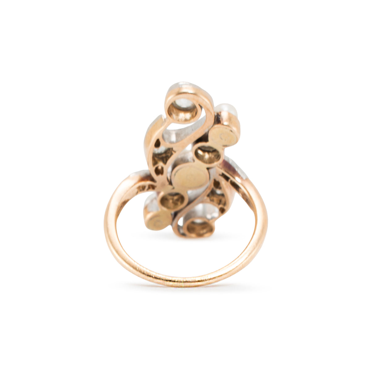Antique Platinum 14K Pearl 1.55ctw Old Euro Diamonds Belle éPoque Cocktail Ring
