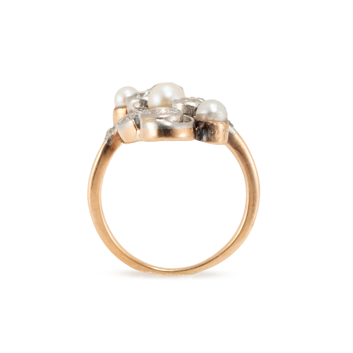 Antique Platinum 14K Pearl 1.55ctw Old Euro Diamonds Belle éPoque Cocktail Ring
