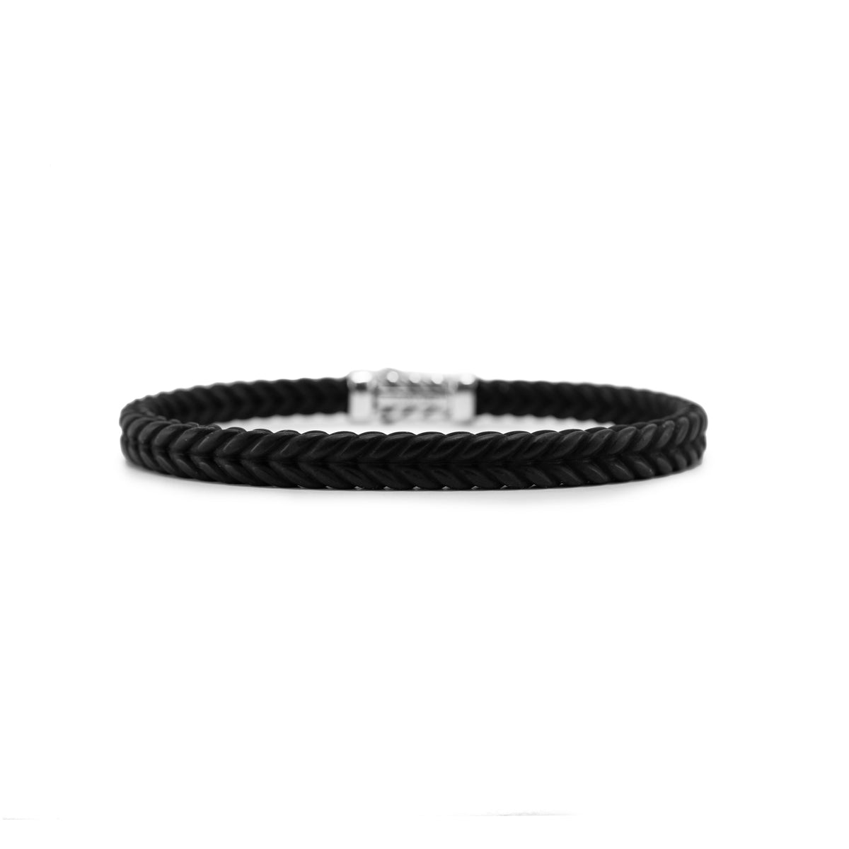David Yurman Men’s 6MM Chevron 925 Silver Black Rubber Bangle Bracelet