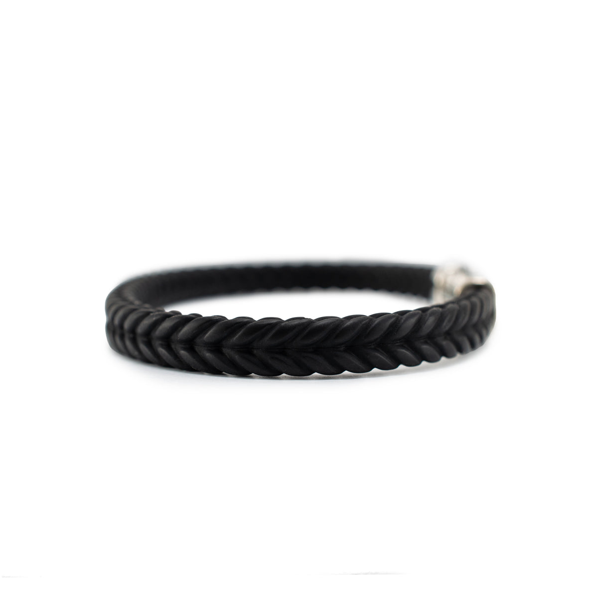 David Yurman Men’s 6MM Chevron 925 Silver Black Rubber Bangle Bracelet